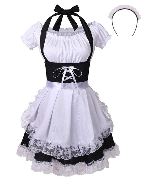 PRICES MAY VARY. Polyester Special Design - French maid Costume£¬black dress with lace trim, white blouse, apron with lace trim, lace headband, makes you more cute and charming. Occasion - Suitable for photography, night clubwear, cosplay party, theme party, Halloween, Valentine's day, honeymoon, wedding night and so on. M size suitable for XS / S / M / L，Plus Size suitable for 1X/2X Attention- Please check our size chart in the detailed picture on the left carefully before choosing the proper s Maid Fancy Dress, Maid Halloween, French Maid Dress, Dress Anime, Colorful House, Bauchfreies Top, Cosplay Kawaii, Maid Cosplay, French Maid