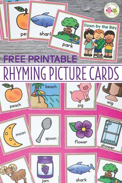 Use these free rhyming picture cards with the Down By The Bay song. Kids love matching the rhymes on the cards and using them to extend the classic song. Reading Cards For Kindergarten, Teaching Rhymes To Kindergarten, Down By The Bay Rhyming Cards, Rhyme Production Activities, Rhyming Picture Cards Free, Down By The Bay Printables, Cvc Words With Pictures Free Printable, Rhyming Words Preschool, Down By The Bay Song