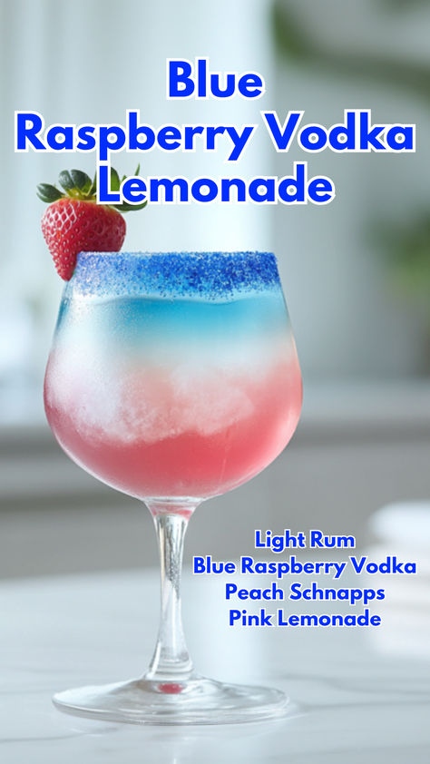 Blue Raspberry Vodka Lemonade Easy Mixed Drinks With Vodka, Cocktail Recipes With Vodka, Blue Mocktail, Peach Schnapps Drinks, Blue Alcoholic Drinks, Fun Cocktail Recipes, Lemonade Cocktails, Yum Drinks, Vodka Mixed Drinks