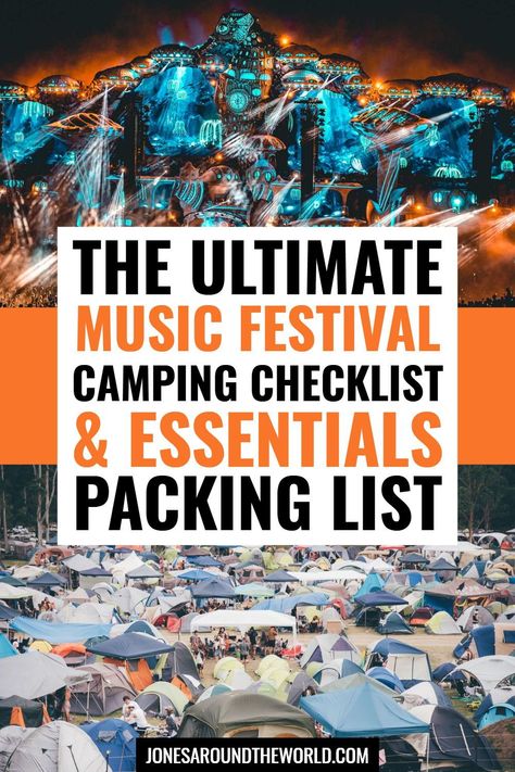 Looking for a camping music festival essentials checklist? I've put together the ultimate guide for what to bring to a festival! Keep reading for a complete festival packing list that will cover everything you’ll need! The truth is that camping at music festivals can be one of the best parts about the entire experience, but it can also be the absolute worst if you don't come fully prepared with the proper festival camping essentials! Festival Camping List, Music Festival Camping List, Festival Camping Checklist, Camping Music Festival, Festival Camping Essentials, Festival Checklist, Festival Camping Hacks, Music Festival Essentials, Festival Packing