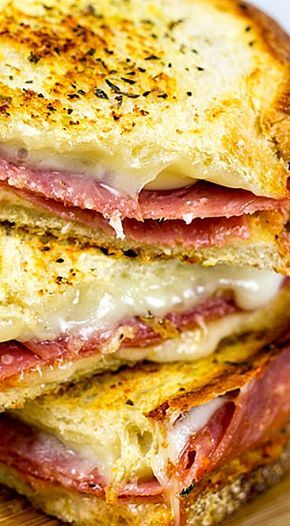 Salami Sandwich Recipes, Italian Grilled Cheese, Italian Sandwich Recipes, Grilled Cheese Recipes Gourmet, Sandwiches Grilled, Sandwich Maker Recipes, Salami Recipes, Perfect Sandwich, Grilled Ham And Cheese