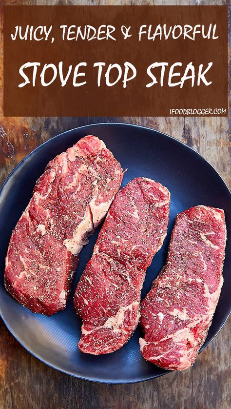 The best tasting, easy to make, tender and very juicy steak. This stove top steak will surprise you. | ifoodblogger.com Steak On The Stove, Stove Top Steak, Steak On Stove, Good Steak Recipes, Cooking The Perfect Steak, Easy Steak Recipes, Best Food Photography, Grilled Steak Recipes, Pasti Sani