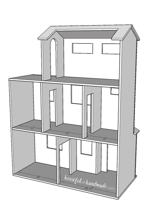 Build a beautiful handmade dollhouse from a sheet of plywood. I love that this dollhouse is big enough for my daughter's favorite Barbie dolls. Housefulofhandmade.com Dollhouse Plans Free 1:12, Diy Dollhouse Plans, Dollhouse Furniture Plans, Dollhouse Woodworking Plans, Dollhouse Plans, Barbie House Furniture, Diy Barbie House, Handmade Dollhouse, Diy Dollhouse Furniture Easy