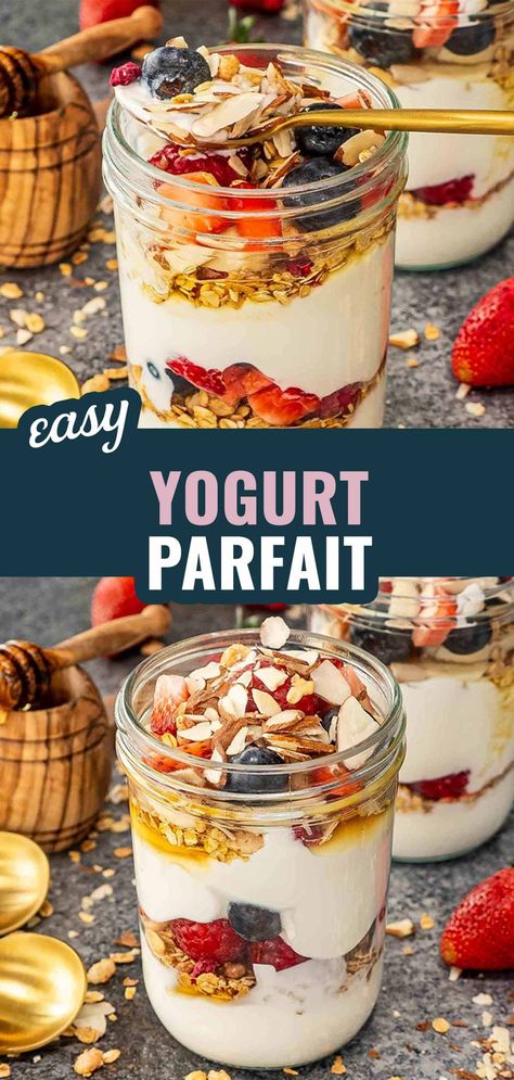 Start your day with this easy and delicious Yogurt Parfait! Layered with creamy yogurt, fresh berries, and crunchy granola, it's the perfect breakfast treat. 🍓🥣 #BreakfastGoals #HealthyEats Healthy Parfait Recipes, Easy Parfait, Strawberry Yogurt Parfait, Yogurt Parfait Recipe, Granola Parfait, Chocolate Yogurt, Creamy Yogurt, Parfait Breakfast, Yogurt Breakfast