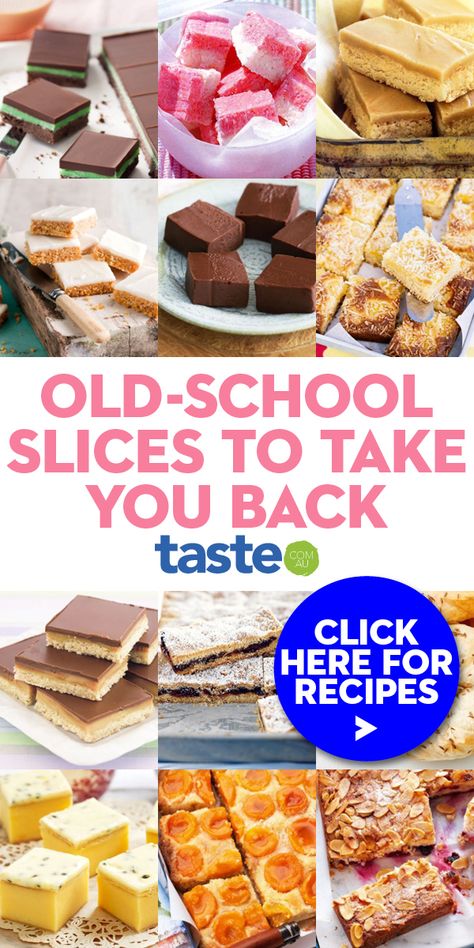 Fall in love with these retro favourites all over again. We’ve got everything from a vanilla slice just like nana used to make it, to a chocolate caramel classic that’s just like the old school tuckshop treat. Dessert Slice Recipe, Old School Desserts Uk, Caramel Slice Recipe Easy, School Baking Ideas, School Tray Bake, Old School Baking Recipes, Chocolate Slice Recipe, Easy Slice Recipes, Lunchbox Slice