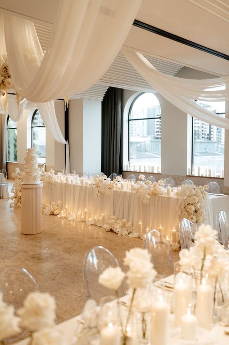 Gallery — Florals & Co Gold Coast Wedding Florist Simple White And Gold Wedding Decor, White And Gold Wedding Centerpieces, White And Gold Wedding Decor, Gold Wedding Decor, Gold Wedding Centerpieces, Gold Wedding Reception, White And Gold Wedding, Flower Ceiling, White Wedding Theme