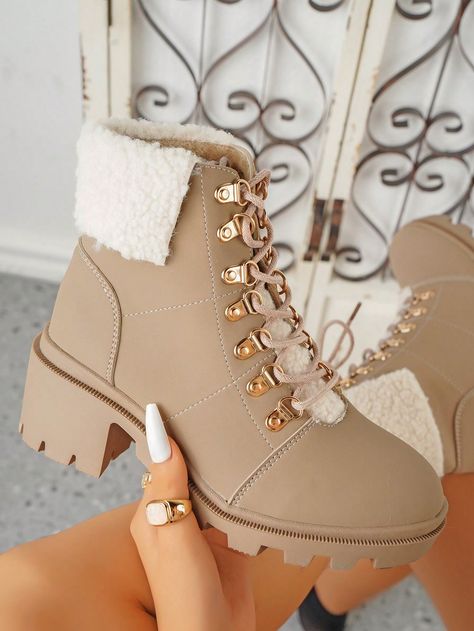 Women's Simple And Fashionable Daily Sheepskin BootsI discovered amazing products on SHEIN.com, come check them out! Boots For Teenage Girl, Panda Tattoo, Shoe Designs, Fashion Shoes Heels, Pretty Shoes Sneakers, Christmas Shoes, Winter Fashion Outfits Casual, Chic Shoes, Fancy Shoes