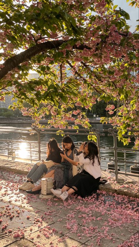 Aesthetic Places To Go With Friends, Tokyo Spring Aesthetic, Aesthetic Four Friends, Japan Aesthetic Photoshoot, Spring Aesthetic Vibes, Japan Friends Aesthetic, Japan Travel Aesthetic Friends, Japan Photoshoot Aesthetic, Friends With Different Aesthetics