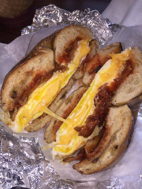 Bacon Egg And Cheese Aesthetic, Bagel Sandwich Breakfast, Bacon Egg And Cheese Bagel, Bacon Egg And Cheese Sandwich, Bacon Bagel, Cinnamon Raisin Bagel, Bacon Egg Cheese, Bacon Egg And Cheese, Bagel Sandwich