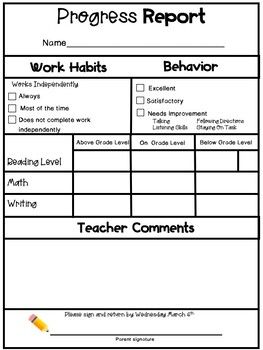 I have used this progress report template in a few different ways. One way I have used this is I sent this out between our semesters to update parents on how students were doing. I sent these out for our entire class. I have also used it to send out an update to parents on just a certain student. I ... Teacher Comments, About Teacher, School Report Card, Progress Report Template, Math Writing, School Rules, Progress Report, Report Card, Reading Intervention