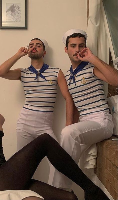 Jean Paul Gaultier Sailor Man, Men’s Halloween Costumes Ideas, Men’s Halloween Costumes Aesthetic, Sailor Costume Mens, Sailor Costume Men, Gay Costume Ideas, Sailor Outfit Mens, Gay Halloween Costumes For Men, Jean Paul Gaultier Sailor