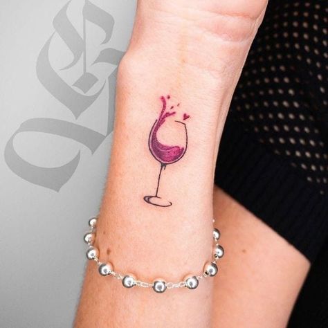 Wine Glass Tattoo, Small Colorful Tattoos, Wine Tattoo, Tattoo Cafe, Character Tattoos, Matching Friend Tattoos, Tattoo S, Small Finger Tattoos, Hand And Finger Tattoos