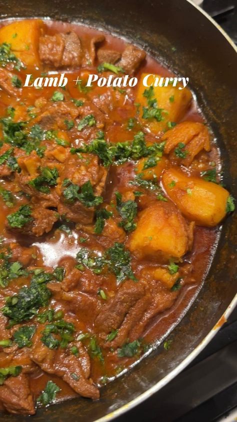 Lamb Potato Curry can be served with steamed rice, naan bread, or roti to soak up the flavorful Lamb And Potato Curry, Easy Lamb Curry, Lamb And Potatoes Recipes, Curry Lamb Stew Recipes, Lamb Curry Slow Cooker, Lamb Pieces Recipes, Lamb Curry Recipes Indian, Curry Lamb Recipes, Curry Lamb Chops