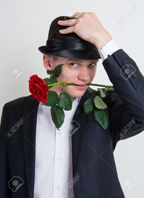 Flower Meme, Rose In Hand, Image Reference, Funny Dude, Art Poses, Black Suits, Man Humor, Rose Flower, Roses