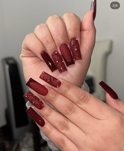 Sqaure Nails, Elegant Touch Nails, Quinceanera Nails, Wine Nails, Punk Nails, Red Acrylic Nails, Cherry Wine, Nails Now, Simple Acrylic Nails