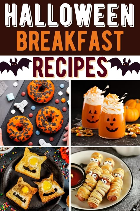 Halloween Party Food Breakfast, Halloween Food Ideas Breakfast, Halloween Pizza Bagels, Halloween Theme Breakfast Ideas, Breakfast Halloween Ideas, Halloween Themed Brunch Food, Halloween Inspired Breakfast, Halloween Toddler Breakfast, Breakfast Ideas For Halloween