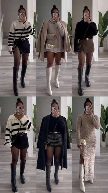 Talia | CONTENT CREATOR on Instagram: "12 looks for A/W - Which look is your favorite? 🫶🏽 outfits inspo, outfit inspiration, fall looks, winter looks, boots, chic looks, outfits, fashion, neutral looks, sweaters" All Brown Fall Outfit, Cute Outfits Autumn Fall Clothes, Swag Winter Outfits, Stylish Outfits Fall 2024, Cream Boots Outfit Fall, Fall Boots Outfit Black Women, Winter Fashion Inspo 2024, Fall Cozy Aesthetic Outfits, Trendy Fall Shoes 2024