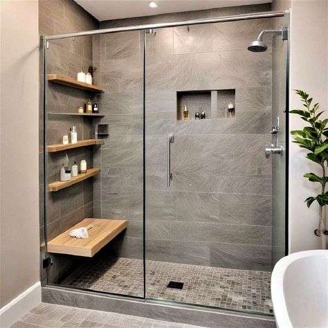 Bathroom Ideas Small Shower Walk In, Bathroom Shower Ideas Small Space, Simple Master Bath Layout, Bathroom Shower Renovation Ideas, Remodeled Showers Walk In, Diy Walk In Shower Ideas, Small Bathroom Shower Remodel Ideas, Small Bathroom Walk In Shower Remodel, Bathroom Ideas Shower Walk In