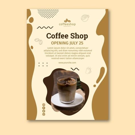 Coffee shop poster template | Free Vector #Freepik #freevector #poster #business #coffee #template Business Poster Ideas, Coffee Advertising Posters, Coffee Template, Photo Poster Design, Presentation Ideas For School, Coffee Poster Design, Poster Business, Coffee Advertising, Coffee Shop Photography