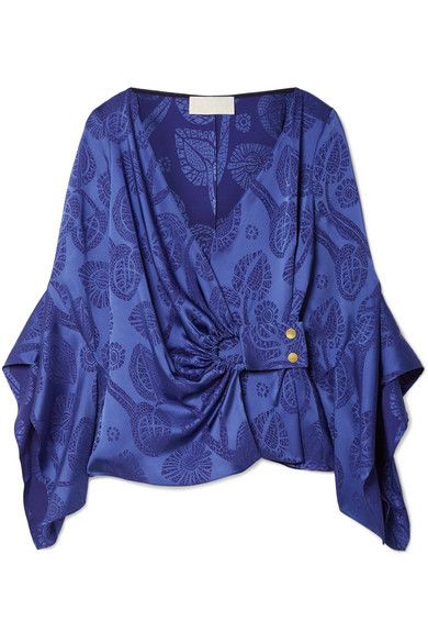 Fancy Shirts For Women, Stella Mccartney Jeans, Satin Wrap Top, Kimono Sleeve Top, Plus Zise, Fancy Shirt, Jacquard Top, Peter Pilotto, Mosaic Pattern