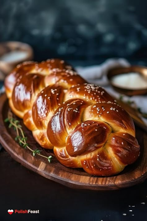 Polish Braided Bread (Chałka) Polish Babka Easter Bread, Molasses Buns, Polish Sweet Bread, Polish Appetizers, Polish Easter Recipes, Bakery Bread Recipes, Polish Snacks, Bread Inspiration, Polish Bread