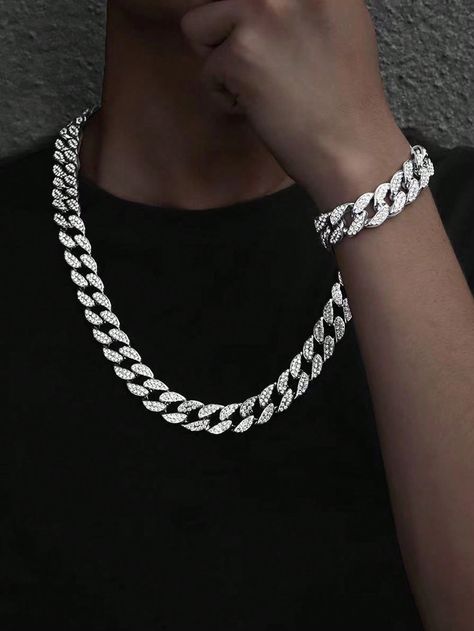 Silver Punk,Hip-hop Collar  Zinc Alloy   Embellished   Men Fashion Jewelry Guys Watches, Mode Hip Hop, Men Chain, Mens Chain, Mens Fashion Jewelry, Mens Chain Necklace, Unisex Bracelets, Mens Accessories Jewelry, Watch Chain