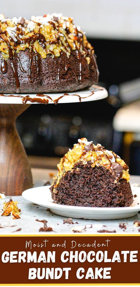 German Chocolate Pound Cake, German Chocolate Bundt Cake, Sprinkle Drip Cake, Easy Bundt Cake Recipes, German Chocolate Cake Recipe, Chocolate Cake From Scratch, Bundt Recipes, Easy Bundt Cake, Pecan Topping