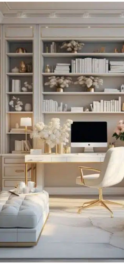 Elegant Home Office, Office Vibes, Feminine Home Offices, Cozy Home Office, Home Office Ideas, Air Bnb, Florida House, Small Home Office, Elegant Home