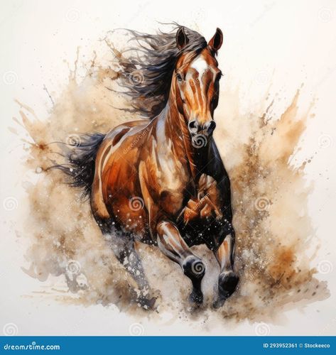 Splashing Horse: Dark Beige and Amber Watercolor Painting Stock Image - Image of running, painted: 293952361 Horse Watercolor Painting, Watercolor Horses, Marine Painter, Watercolor Horse Painting, Horse Watercolor, Horse Paintings, Western Artist, Running Horse, Majestic Horse