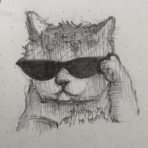 a sketch of a cat wearing sunglasses, with a pricy attitude 🛐🛐 Seni Vintage, Animal Drawings Sketches, Cat Sketch, Meaningful Drawings, White Drawing, Art Tools Drawing, Easy Drawings Sketches, 인물 드로잉, Art Drawings Sketches Creative