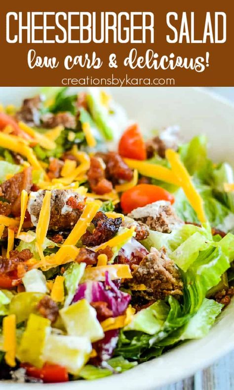 Healthy Cheeseburger Salad, Sunday Salad Recipes, Hamburger Salad Recipes, Cheeseburger Salad Bowl, Beef Salads, Bacon Cheeseburger Salad, Hamburger Salad, Cheeseburger Salad Recipe, Salad Challenge