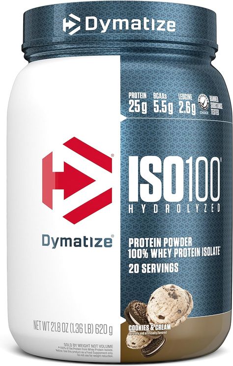 Dymatize ISO100 Hydrolyzed Protein Powder, 100% Whey Isolate Protein, 25g of Protein, 5.5g BCAAs, Gluten Free, Fast Absorbing, Easy Digesting, Cookies and Cream, 20 Servings Protein Powder Cookies, 100 Whey Protein, Whey Isolate, Whey Protein Powder, Whey Protein Isolate, Isolate Protein, Protein Supplements, Muscle Recovery, Diet Supplements