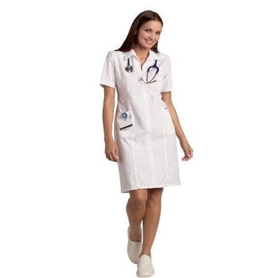 Mobb Zip front Scrub Dress #WorkWear #CustomizedUniforms #Uniforms #Quality #Comfort #scrubs Nurse Uniform Modern White, Nurse Uniform Modern, Nurses Uniform Modern, White Nurse Dress, Scrub Dress, Clogs Outfits, Doctor And Nurse, Nurse Dress Uniform, Woman Doctor