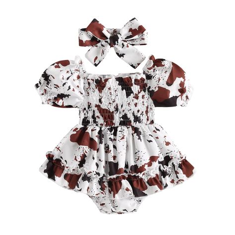 Cow Outfits, Printed Romper, Cowgirl Dresses, Western Babies, Summer Baby Clothes, Infant Girls, Bubble Romper