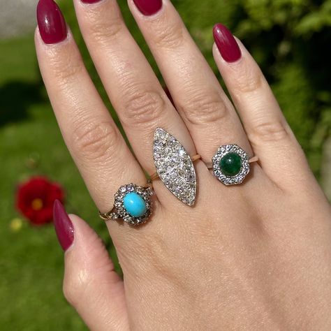 New in! This trio of stunning rings have just been added to the website, and aren't they spectacular! 💍 Let's take a look at what we've got! 👇✨ A huge antique Victorian Diamond Navette Cluster Ring - 2.5ct Total A showstopping antique Art Deco Emerald Diamond Cluster Ring - 1.6ct Emerald 💚 and a beautiful Vintage Turquoise Diamond Cluster Ring Dated 1968 Which one catches your eye? Let us know in the comments! Your dream piece is only an offer away ✨👇 For a limited time only you can... Edwardian Cluster Ring, Stunning Rings, Art Deco Emerald, Edwardian Ring, Diamond Cluster Ring, Vintage Turquoise, Antique Art Deco, Emerald Diamond, Diamond Cluster