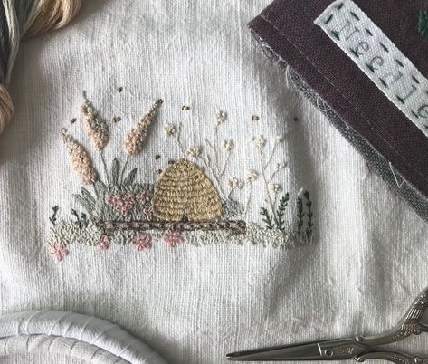 Embroidered Beehive, Beehive Embroidery, Couching Stitch, Scented Sachets, Crafty Creations, Embroidery Ideas, Sachets, Bee Hive, Embroidery Flowers