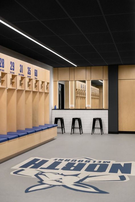 Locker Room Sports, Sports Locker, Commercial Space Design, Locker Locks, Door Locker, North Melbourne, Gym Lockers, School Interior, Sport Hall