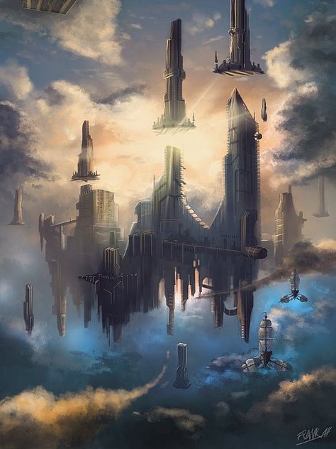 How much of my world do I build? City In The Sky, Sci Fi Landscape, Floating City, Boboiboy Galaxy, Fantasy City, Fantasy Setting, Fantasy Places, Futuristic City, Fantasy Concept Art