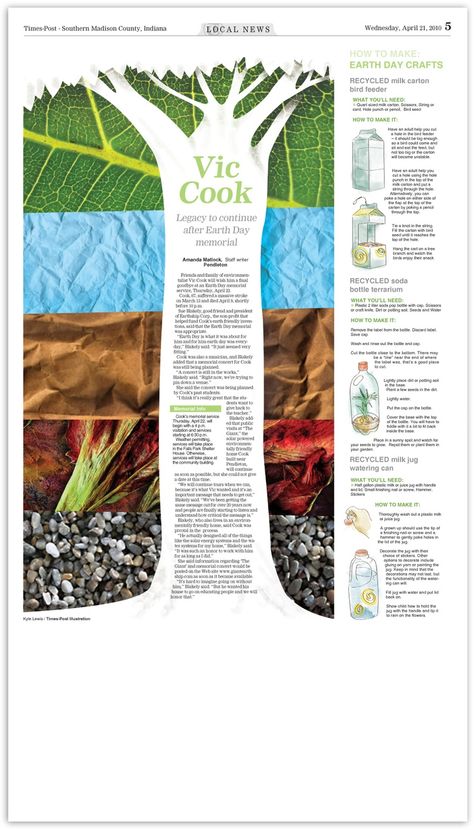 Earth Day Infographic Milk Carton Bird Feeder, Newspaper Design Layout, After Earth, Newspaper Layout, Publishing Design, India Travel Guide, Earth Day Crafts, Newspaper Design, Typography Layout