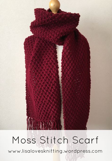 Red moss stitch scarf with fringe knitting pattern Red Crochet Scarf Pattern, Red Scarf Crochet Pattern, Red Knitted Scarf, Crochet Red Scarf, Red Scarf Crochet, Red Crochet Scarf, Moss Stitch Scarf, Chunky Scarf Knitting Pattern, Men Scarf Crochet Pattern