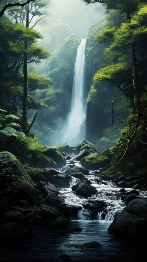 Waterfall forest landscape outdoors.  | premium image by rawpixel.com / Chalr Waterfall Wallpaper Iphone, Iphone Forest Wallpaper, Iphone Wallpaper Waterfall, Waterfall Texture, Forest Phone Wallpaper, Nurse Station, Wallpaper Waterfall, Waterfall Tattoo, Chaturthi Decoration