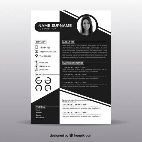 Black and white resume template Free Vector | Free Vector #Freepik #vector #freebusiness #freeresume #freecv #freeblack Curriculum Vitae Examples, Curriculum Vitae Design, Creative Cvs, Cv Original, Visual Resume, Cv Inspiration, Graphic Design Cv, Creative Cv Template, Cv Design Template