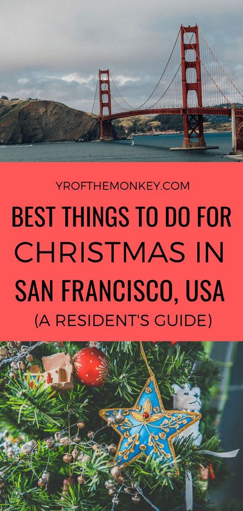 Wondering how to spend Christmas in San Francisco, California, USA? Then read this resident's guide on 10 spectacular ways to celebrate the holiday season in fog city outlining the top holiday attractions and Christmas events. Pin this to your USA or holiday travel board now! #Sanfrancisco #USA #California #northamerica #holidaytravel #holidayseason #Christmas #Christmasvacation Cali Christmas, Christmas In California, San Francisco Christmas, Christmas In San Francisco, Fog City, City Outline, Usa Christmas, Travel Christmas, Best Christmas Lights