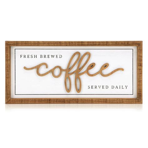 PRICES MAY VARY. PRIMITIVE COUNTRY DESIGN : Made of 100% solid pine wood, this coffee sign frame decor wall art delivers an atmosphere of rustic farmhouse elegance, makes a classic home decor, light weight and easy to hang FARMHOUSE WALL DECOR : The Rustic Coffee Bar Sign Decor will surely Light up your Kitchen, impress your guests and delight your family STURDY CONSTRUCTION : Unlike other frame signs which were made in a photo frame structure, which increases the durability of the whole structu Farmhouse Coffee Bar, Kitchen Rustic, Bar Vintage, Home Coffee Bar, Coffee Bar Signs, Rustic Wood Frame, Bar Wall Decor, Classic Home Decor, Coffee Decor