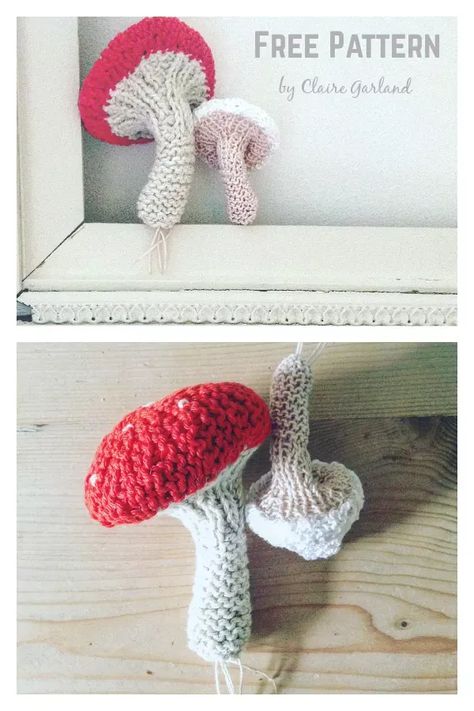 Mushroom Knitting, Mushroom Puns, Loom Knitting Patterns Free, Claire Garland, Mushroom Crafts, Knitted Toys Free Patterns, Stash Buster, Christmas Knitting Patterns, Crochet Goodies