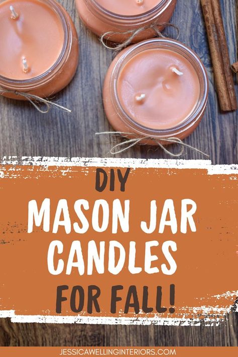 Make your home smell like Fall with these quick & easy DIY mason jar soy candles. They make fabulous gifts too! Diy Fall Scented Candles, Scented Mason Jar Candles, Fall Candles Diy, Fall Candle Scents, Candle Projects, Candle Making Business, Pumpkin Spice Candles Diy, Diy Candles Fall Scented, Homemade Fall Scented Candles, Pumpkin Spice Soy Candle. Diy Homemade Oil Candles Mason Jars, Diy Fall Scented Soy Candles Scented Mason Jar Candles Diy, Candle Making Kits For Beginners, Diy Fall Scented Candles, Soy Candle Diy, Diy Fall Candles, Mason Jar Candles Diy, Fall Mason Jar Candles, Candle In Mason Jar, Home Smell Like Fall