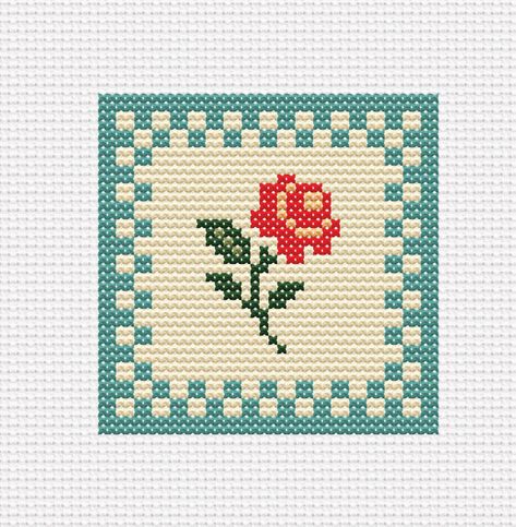 Rose in Frame, Cross Stitch Pattern  Perfect for adding a touch of cottagecore charm to your home, this hand embroidery design is not only gorgeous but also easy for beginners to complete. The minimal floral design will enhance any space and make a lovely addition to your DIY home decorations. Aida: 14 count ( 5,5 per cm) Pattern Size: 38 x 38 stitches Finished Size: 2,7 x 2,7 inches ( 7 x 7 cm ) This is a DIGITAL INSTANT DOWNLOAD. No physical item will be shipped. Download includes 1 PDF and 3 Granny Square Cross Stitch, Cross Stitch Patterns Flowers Easy, Small Cross Stitch Flowers, Food Cross Stitch Patterns, Beginner Cross Stitch Patterns Free, Frame Cross Stitch Pattern, Frame Cross Stitch, Rose Cross Stitch, Embroidery Easy