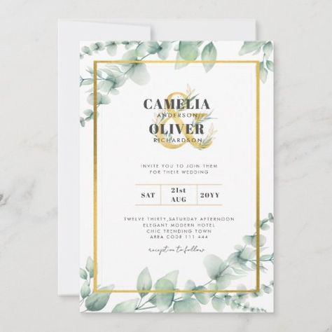 LeahG Eucalyptus Greenery Gold WEDDING QR CODE Invitation $2.51 by All_In_1_Invitations Greenery Gold Wedding, Wedding Qr Code, Budget Wedding Invitations, Greenery Wedding Invitations, Eucalyptus Greenery, Gold Theme, Photo Wedding Invitations, Wedding Leaves, Gold Wedding Invitations