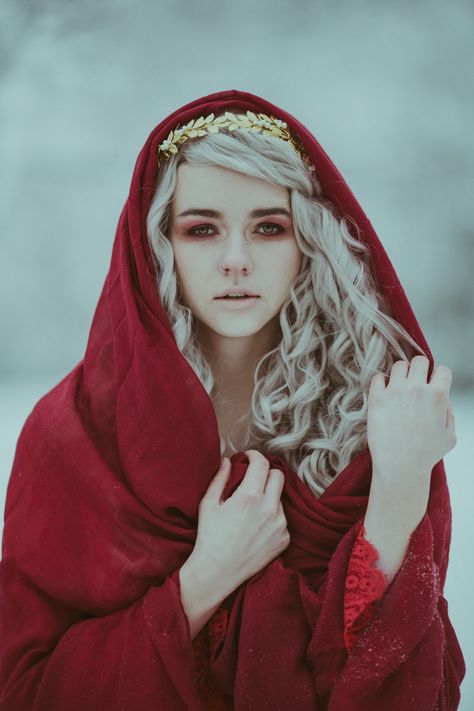 Red Cloak, Fairytale Photography, Female Character Inspiration, Portrait Photos, Fantasy Photography, Long Blonde, Poses References, Long Blonde Hair, Fantasy Inspiration