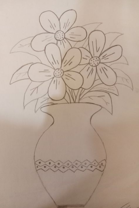 Vase Drawing With Flowers, Easy Flower Vase Drawing, Vase Drawing Design, Vase With Flowers Drawing, Flower In Vase Drawing, Vase Of Flowers Drawing, Flower Colouring Pages, Flower Vase Drawing, Vase Drawing